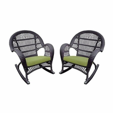 JECO W00208-R-4-FS029-CS Espresso Wicker Rocker Chair with Green Cushion, 4PK W00208-R_4-FS029-CS
